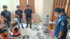 Polisi mengungkap laboratorium tersembunyi yang memproduksi bahan baku pembuatan tembakau sinte di kawasan perumahan elit di Sentul, Jawa Barat
