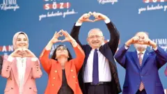 তুরস্কের এবারের নির্বাচনে বিরোধীদের প্রতীক চিহ্ণ 'হার্ট ইমোজি' - বাঁদিক থেকে তৃতীয় - এরদোয়ানের প্রধান প্রতিপক্ষ কেমাল কুলুচদারুলু 