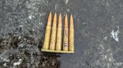 Cinco balas, de las cuales en una se lee "Anti-ICE".