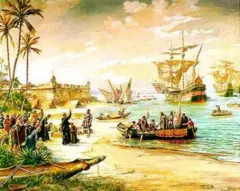 Quadro de Benedito Calixto mostra benzimento da esquadra que iria combater os franceses invasores na costa fluminense.