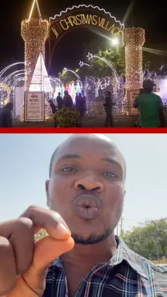 A collage of a man and Christmas decoration