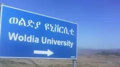 ወደ ወልዲያ ዩኒቨርስቲ የሚወስድን መንገድ የሚያሳይ ታፔላ