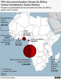 MAPA - Origem e quantidade de escravizados levados da África