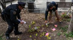 Полицейские собирают разбросанные брошюры