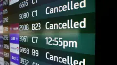 サンフランシスコ空港の出発便の電光掲示板には「Cancelled」の文字が並んだ