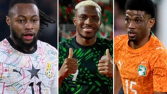 Ghana Antoine Semenyo, Victor Osimhen of Nigeria and Ivory Coast Amad Diallo 