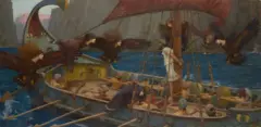Uma pintura representando uma cena de A Odisseia
