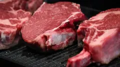 Pedaços de carne sobre uma grelha