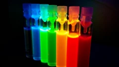 ควอนตัมด็อตเปล่งแสงต่างสีจากอนุภาคเดียวกันที่มีขนาดต่างกัน
