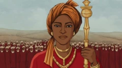 Wani zanannen hoto da ke nuna Sarauniya Amina ta Zazzau riƙe da sandar girma