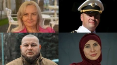 Коллаж из четырех фотографий погибших в результате покушений:  лингвист Ирина Фарион, разведчик Максим Шаповал, гражданский активист Демьян Ганул и пресс-офицер добровольческого батальона имени Дудаева Амина Окуева