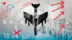 Composición del mapa de Santiago, La Moneda e ilustraciones de un bombardero