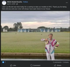Imagem de Jean-Luc Brunel em Brasília, fazendo um gesto de arma com a mão