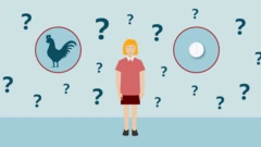 ilustracija kokoške i aspirina i devojčice