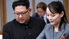 Kim Jong-un and sister Kim Yo-jong attend the Inter-Korean Summit at the Peace House on April 27, 2018 in Panmunjom, South Korea