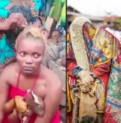 Wọn n se etutu fun Wasila, o ro asọ pupa mọ aya, o so ọpọ iakrahun igbin mọ aya, o kunlẹ, ti wọn si n fa irun ori rẹ