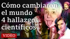 Montaje con rostros de científicos célebres, con Einstein sacando la lengua en primer plano.