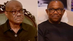 Foto of FCT Minister Nyesom Wike and opposition politician, Peter Obi