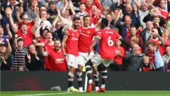 Bruno Fernandes, Greenwood and Pogba celebrate United goals