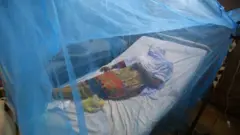 अस्पतालको बेडमा झुलभित्र सुतिरहेकी एक महिला