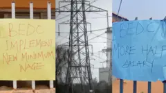 Àkọ́lé táwọn òṣìṣẹ́ IBEDC kọ sẹ́nu ọ̀nà iléeṣẹ́ wọn àti òpó iná