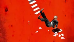 Hombre de negocios cayéndose en su trasero