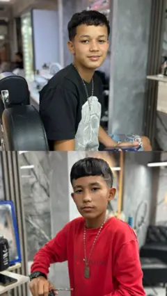 Los hermanos Winder y Deivi Delfín en una peluquería
