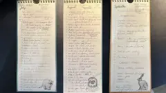 Páginas do calendário de aniversários da tradutora 'sequestrado' por palavras de Grande Sertão e ideias de sinônimos em inglês