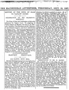 ข่าวหนังสือพิมพ์เกี่ยวกับการเสด็จมาประทับที่ทับโลว์คอร์ทของรัชกาลที่ 5