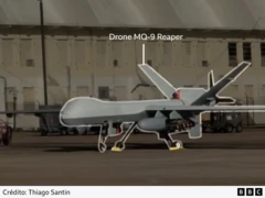 Um drone Reaper dos EUA fotografado na pista do Aeroporto Rafael Hernández em Porto Rico.