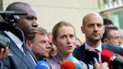 Germany's Foreign Minister Johann Wadephul, France's Minister for Europe and Foreign Affairs Jean-Noel Barrot, and British Foreign Secretary David Lammy stand next to each other speaking to journalists following nuclear talks with Iran in Geneva in June.