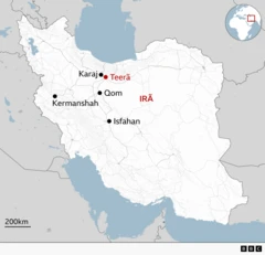 Mapa mostra cidades que foram alvos de ataque dos Estados Unidos e de Israel