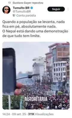 Captura de tela de postagem retuitada por Gustavo Gayer no X