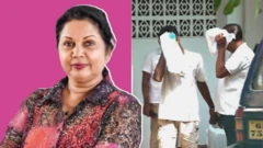 අත්අඩංගුවට ගත් විදුහල්පතිවරයා මුහුණ වසාගෙන සිටී. දිස්නා නිරංජලාගේ ඡායාරූපයක් ද තිබේ.