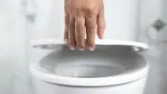 Ruka koja otvara dasku na wc šolji