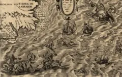 Detalhe do mapa Americae sive qvartae orbis partis nova et exactissima descriptio, de 1562