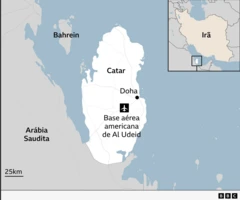 Mapa mostra localização de base aérea americana de Al Udeid
