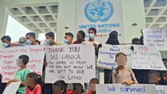 A group of Rohingya refugees protesting in front of the United Nations headquarters in Sri Lanka