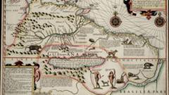 Mapa de 1599 que teria sido feito a partir das informações da expedição de Raleigh