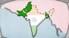 Mapa de India, Pakistán y Bangladesh.