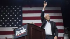 Former Democratic White House hopeful Senator Bernie Sanders speaks at a rally in March