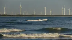 Turbinas de geração eólica à beira do mar