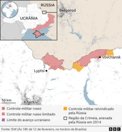 Mapa mostra avanço Russo no norte da Ucrânia