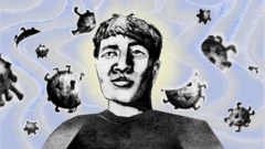 Ilustracija na kojoj je portret muškarca oko kojeg lete male, okrugle čestice, sve je na plavo-sivoj pozadini 