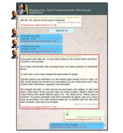 Captura das mensagens entre Jair Bolsonaro e Eduardo Bolsonaro reveladas pela PF