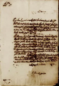 Manuscrito de Esperança Garcia em papel com aparência antiga, com manchas