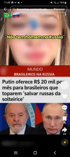 Post em redes sociais diz que Putin oferece salário a brasileiros que namorem russas