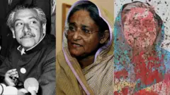 প্রথম ছবিতে শেখ মুজিবুর রহমান, দ্বিতীয়টি ২১শে অগাস্ট গ্রেনেড হামলার পরদিন শেখ হাসিনা সাংবাদিকদের সঙ্গে যখন কথা বলছিলেন এবং শেষেরটি জুলাই গণঅভ্যুত্থানের সময় শেখ হাসিনার রঙ মাখানো ছবি 