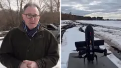 ランデイル記者と迎撃ドローンの写真が並んでいる