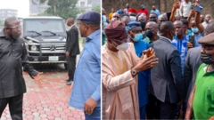 Babajide Sanwo-Olu and Police officer: Lagos govnor in Magodo, Nyesom Wike, govnors wey confront security operation